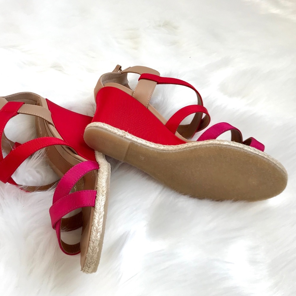 FENDI Rio Tricolor Elastic Wedge Pink Red Sandals - Picture 5 of 5